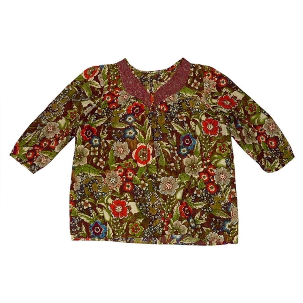 Unbranded multicolor green brown floral lace blouse women’s size XL